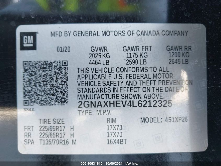 2020 CHEVROLET EQUINOX FWD LS - 2GNAXHEV4L6212325