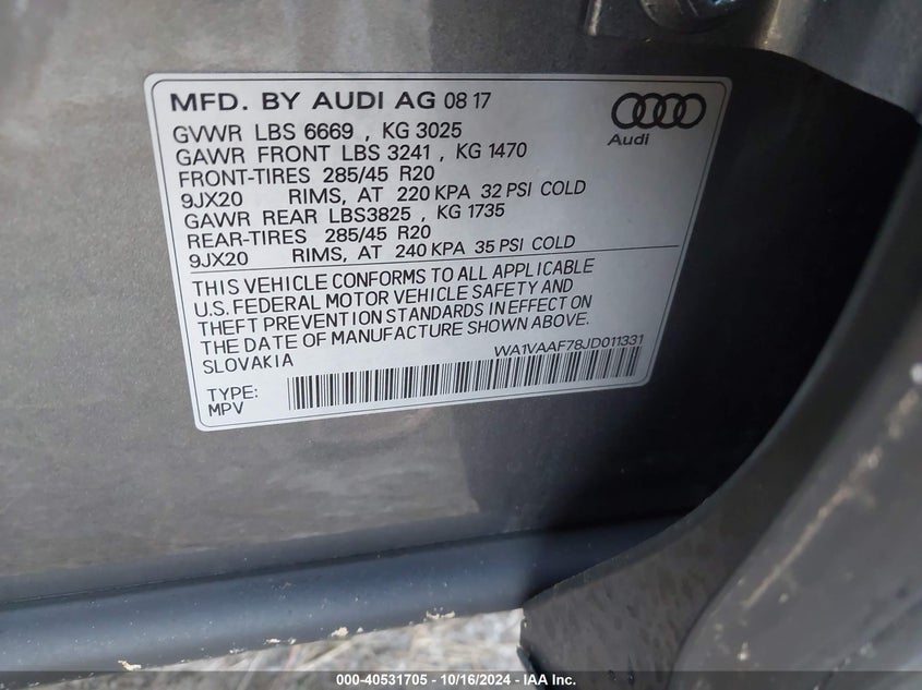 2018 AUDI Q7 3.0T PREMIUM - WA1VAAF78JD011331