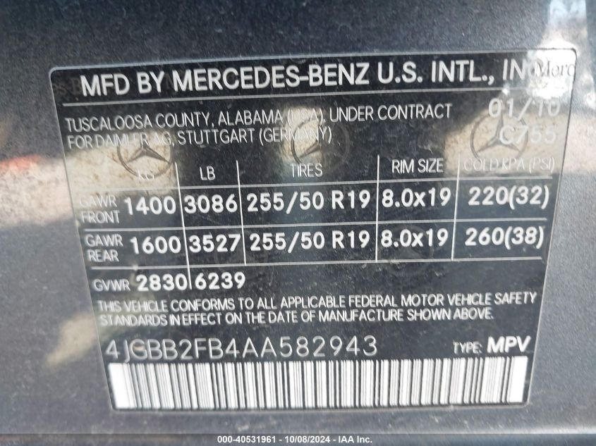 4JGBB2FB4AA582943 2010 Mercedes-Benz Ml 350 Bluetec 4Matic