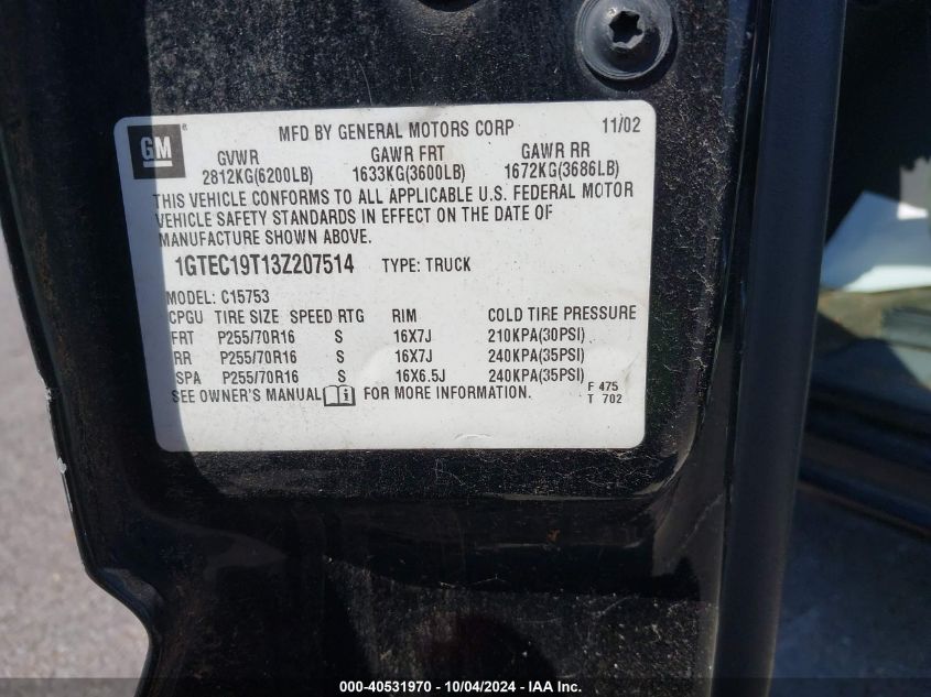 1GTEC19T13Z207514 2003 GMC Sierra 1500 Sle