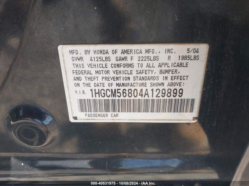 1HGCM56804A129899 2004 Honda Accord 2.4 Ex