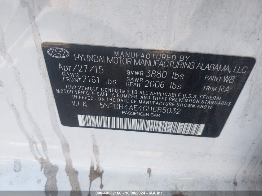 5NPDH4AE4GH685032 2016 Hyundai Elantra Se