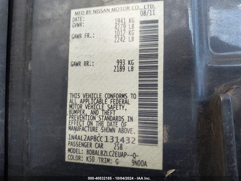 1N4AL2AP8CC131432 2012 Nissan Altima 2.5 S