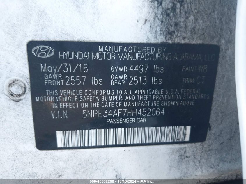 5NPE34AF7HH452064 2017 Hyundai Sonata Sport