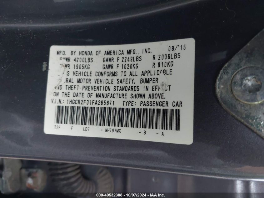 1HGCR2F31FA265871 2015 Honda Accord Lx