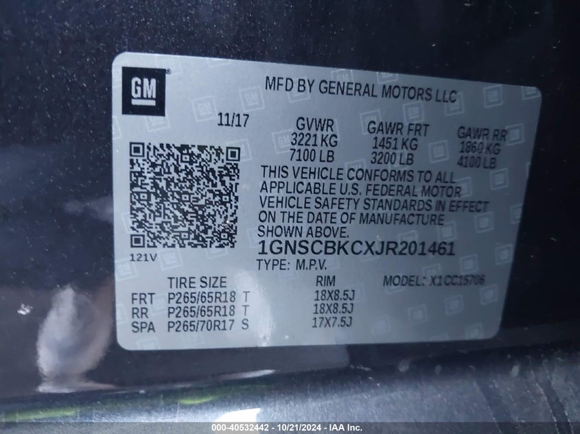 2018 CHEVROLET TAHOE C1500 LT - 1GNSCBKCXJR201461