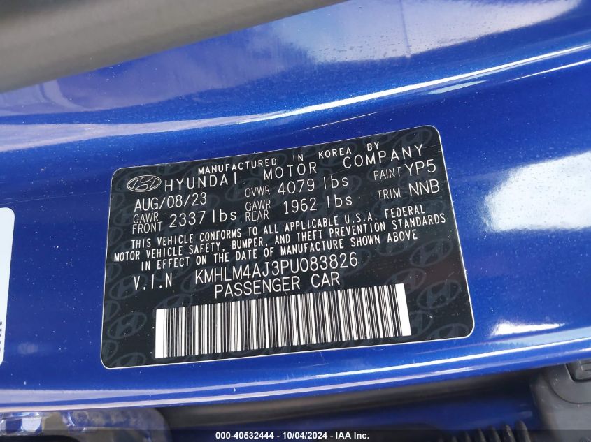 KMHLM4AJ3PU083826 2023 Hyundai Elantra Hybrid Blue