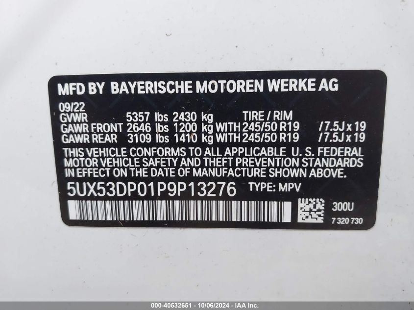 2023 BMW X3 XDRIVE30I - 5UX53DP01P9P13276