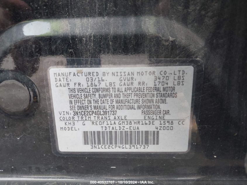 3N1CE2CP4GL391737 2016 Nissan Versa Note Sv