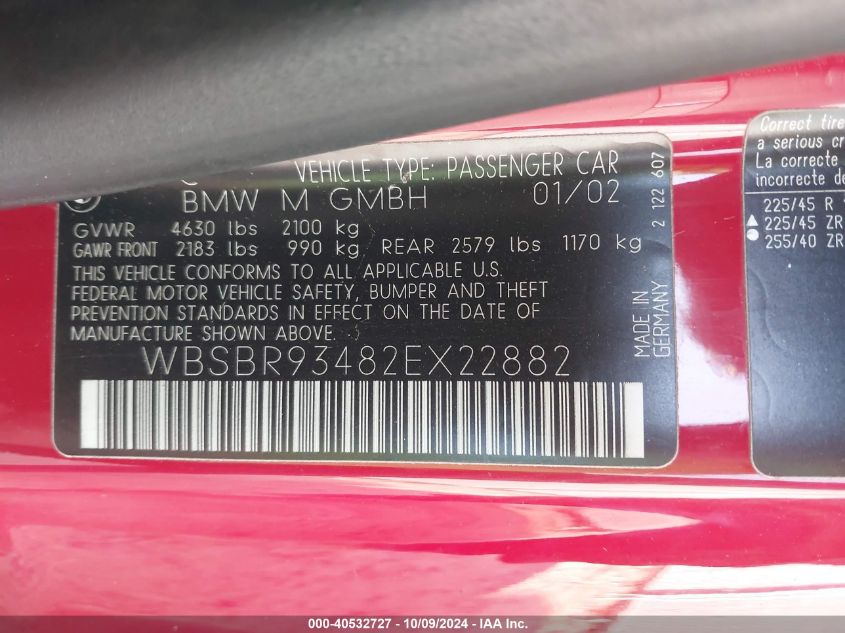 WBSBR93482EX22882 2002 BMW M3