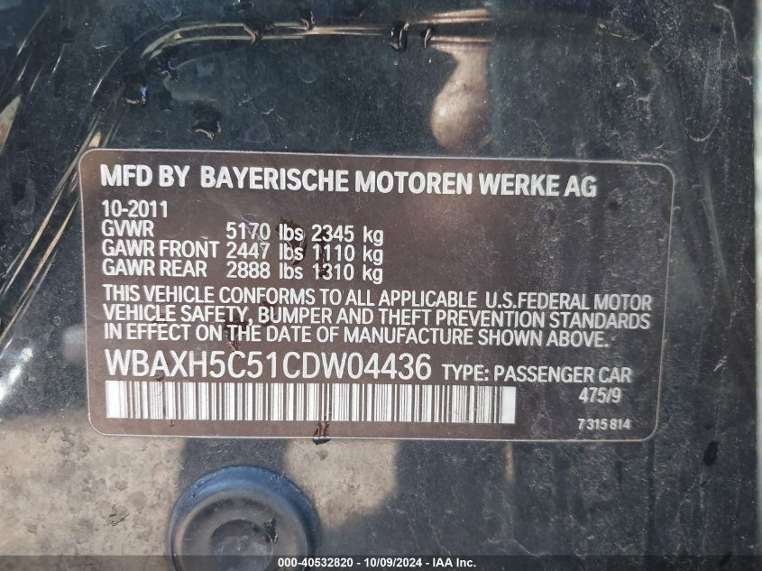 WBAXH5C51CDW04436 2012 BMW 528I xDrive