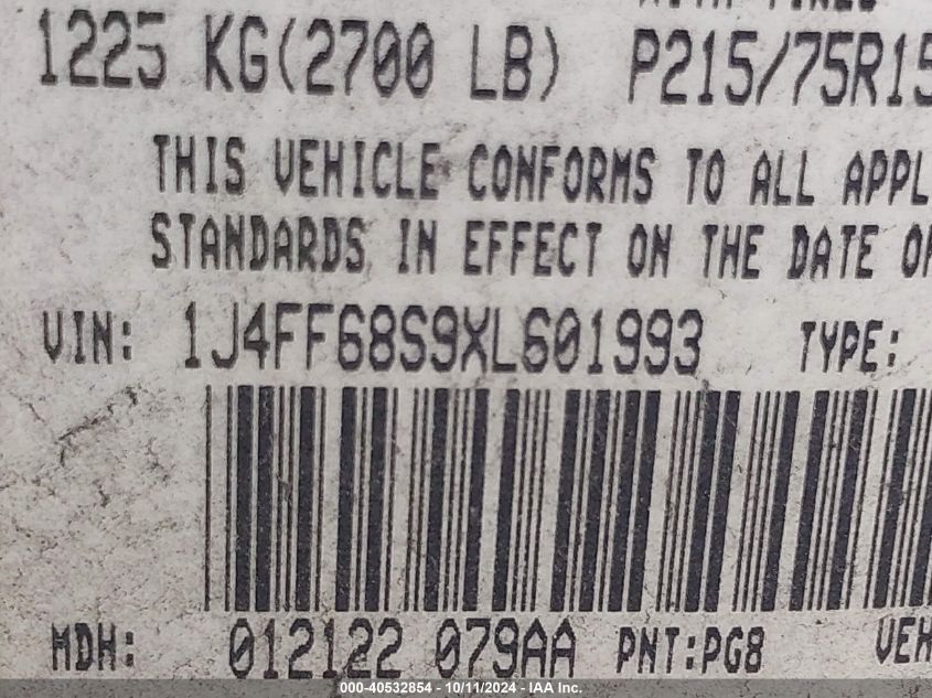 1999 Jeep Cherokee Classic/Sport VIN: 1J4FF68S9XL601993 Lot: 40532854