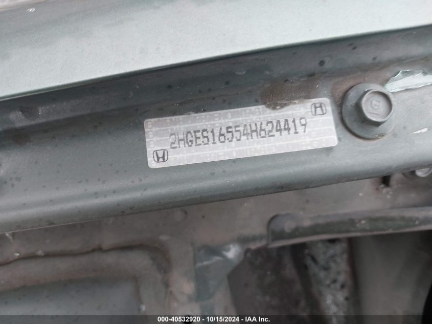 2004 Honda Civic Lx VIN: 2HGES16554H624419 Lot: 40532920