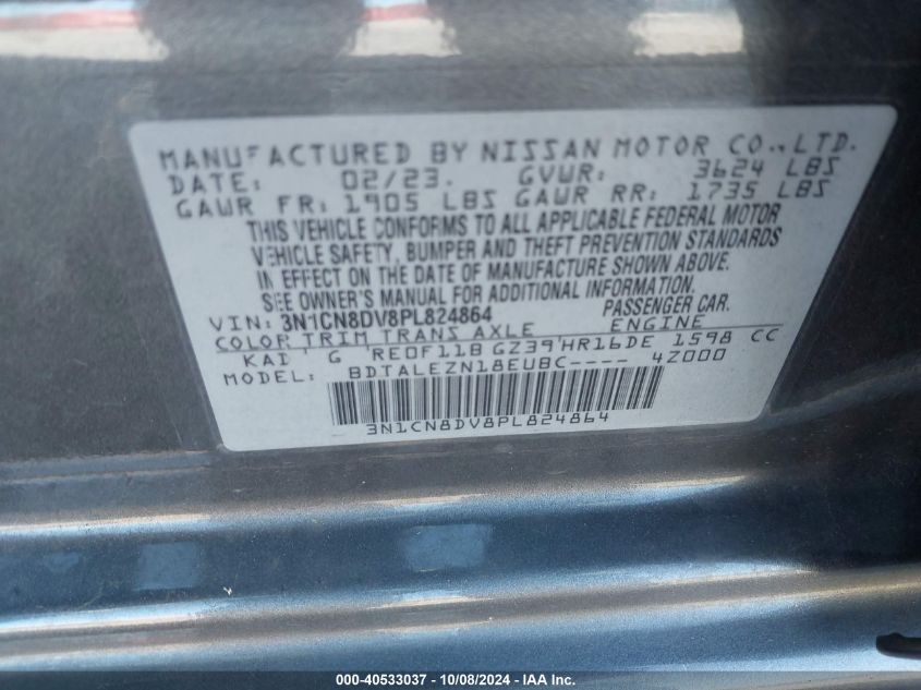 3N1CN8DV8PL824864 2023 Nissan Versa 1.6 S Xtronic Cvt