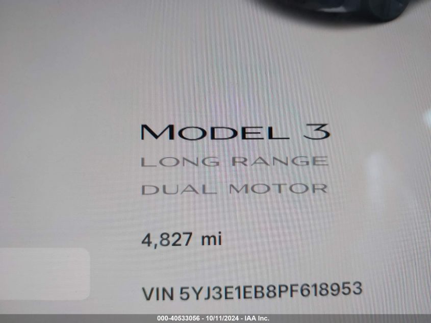 2023 Tesla Model 3 VIN: 5YJ3E1EB8PF618953 Lot: 40533056