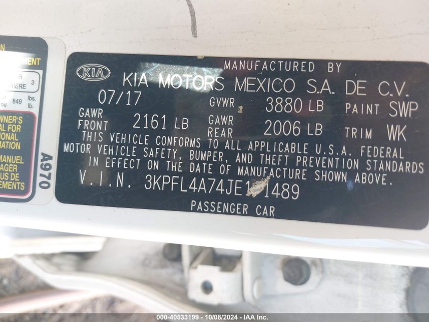 3KPFL4A74JE171489 2018 Kia Forte Lx/S