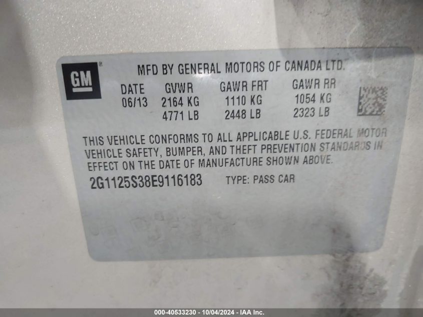 2G1125S38E9116183 2014 Chevrolet Impala 2Lt