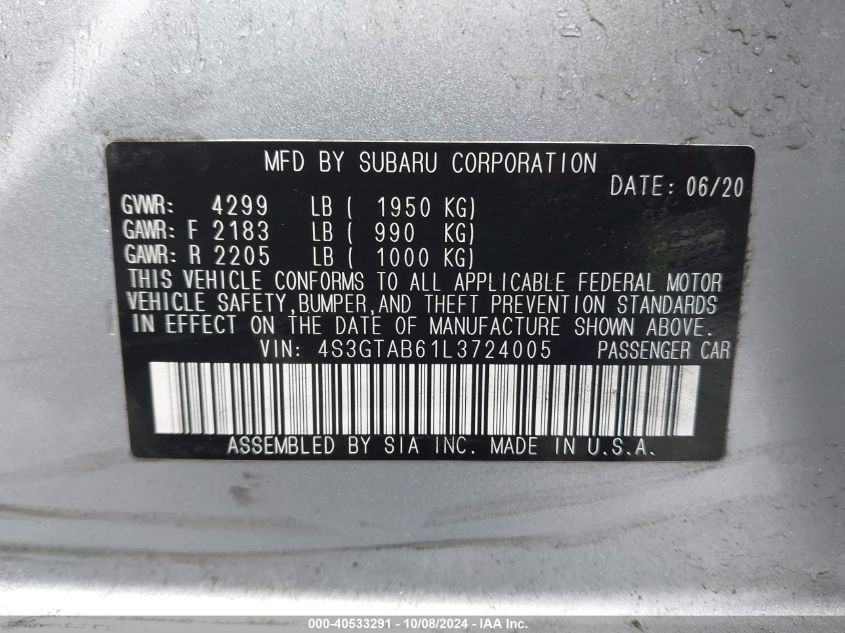 4S3GTAB61L3724005 2020 Subaru Impreza 5-Door