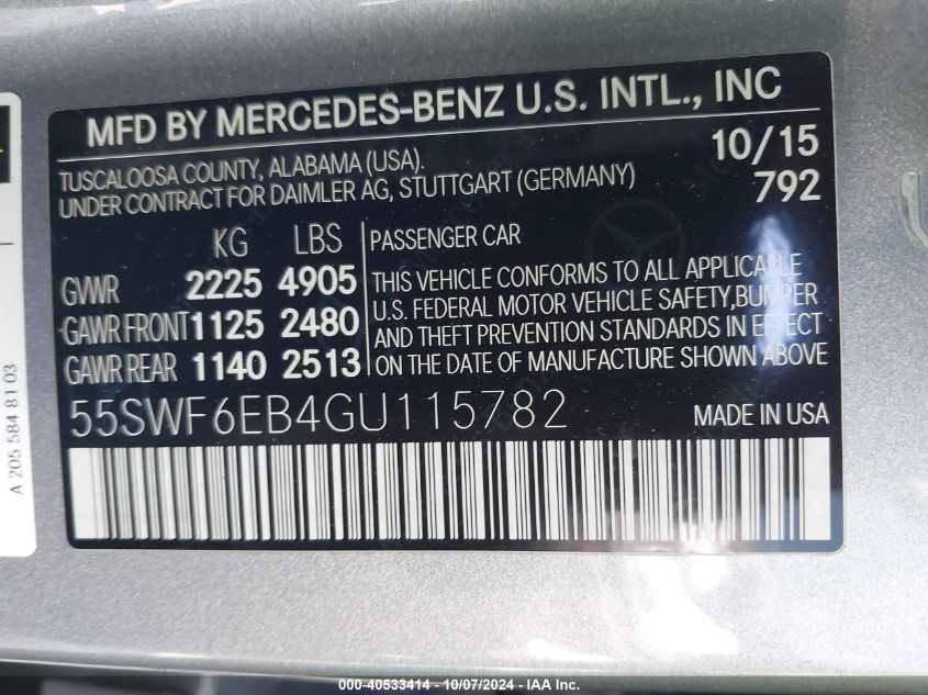 55SWF6EB4GU115782 2016 Mercedes-Benz C 450 Amg 4Matic