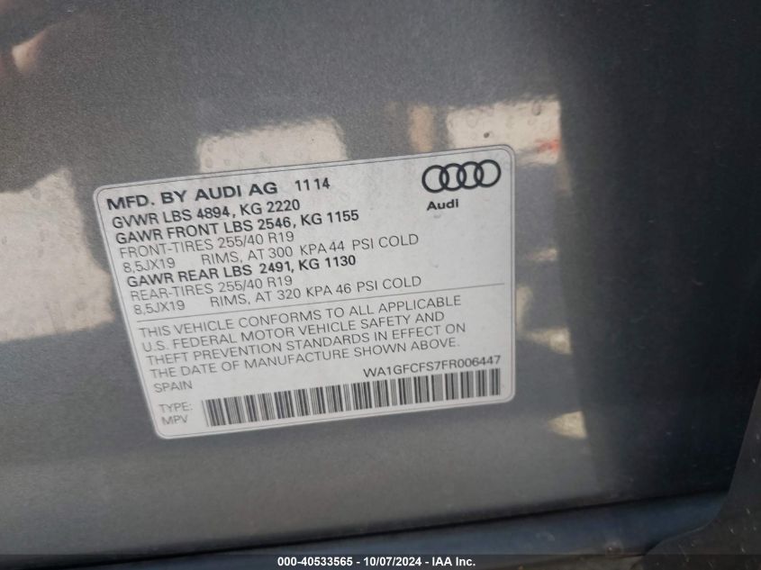 2015 AUDI Q3 2.0T PREMIUM PLUS - WA1GFCFS7FR006447