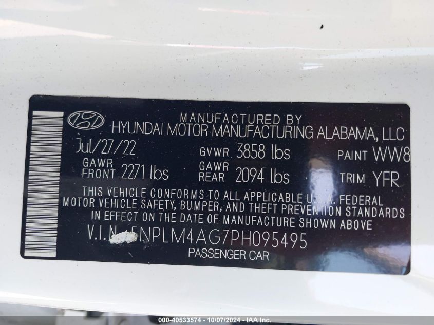 5NPLM4AG7PH095495 2023 Hyundai Elantra Sel