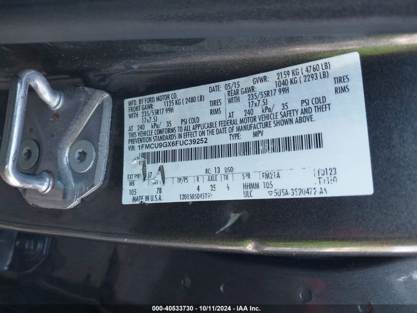 1FMCU9GX6FUC39252 2015 Ford Escape Se