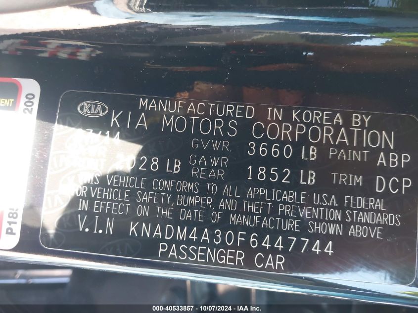 KNADM4A30F6447744 2015 Kia Rio Lx