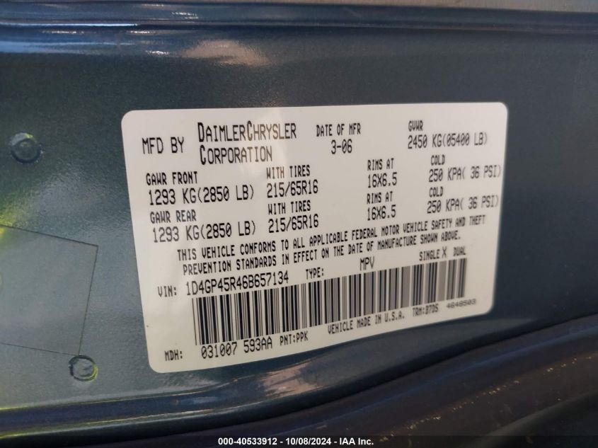 1D4GP45R46B657134 2006 Dodge Caravan Sxt