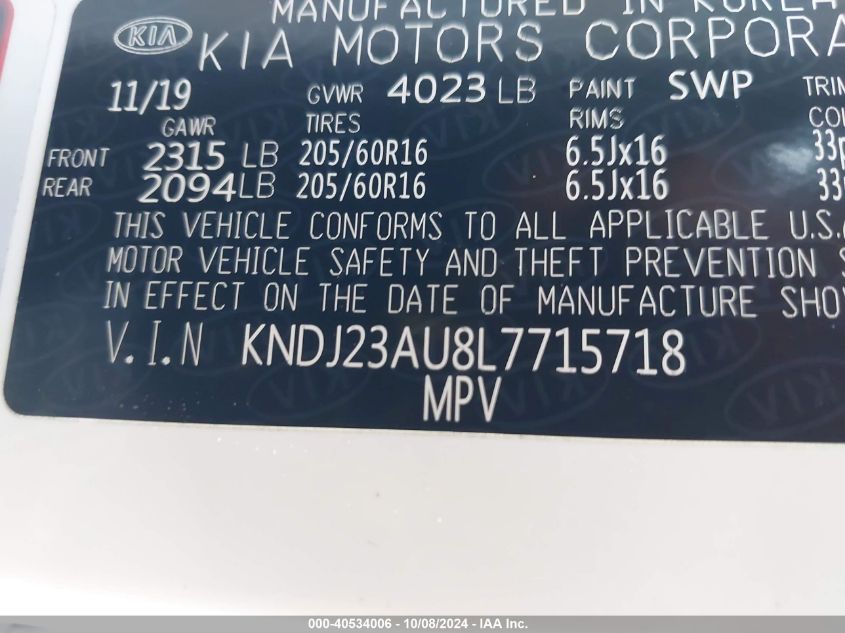 KNDJ23AU8L7715718 2020 Kia Soul Lx