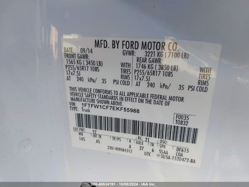 1FTFW1CF7EKF55988 2014 Ford F-150 Xl