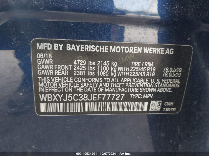 VIN WBXYJ5C38JEF77727 2018 BMW X2, Xdrive28I no.9