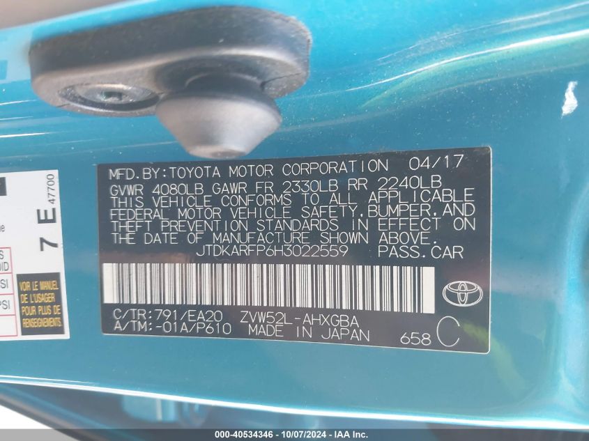 JTDKARFP6H3022559 2017 Toyota Prius Prime Advanced