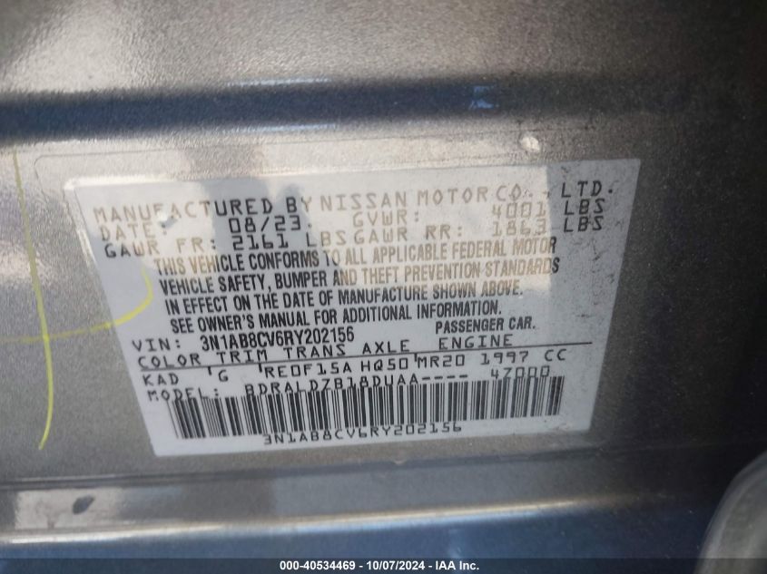 2024 NISSAN SENTRA SV XTRONIC CVT - 3N1AB8CV6RY202156