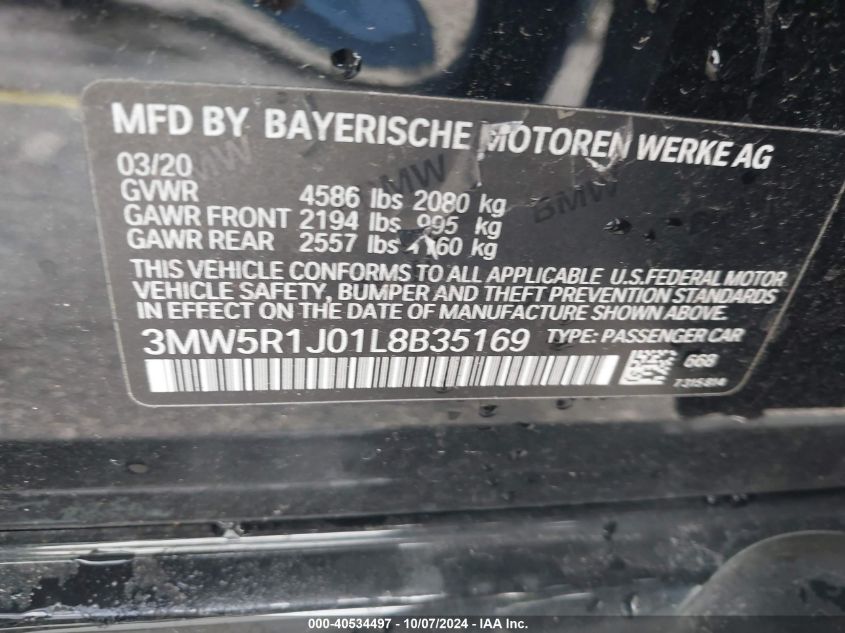 3MW5R1J01L8B35169 2020 BMW 330I