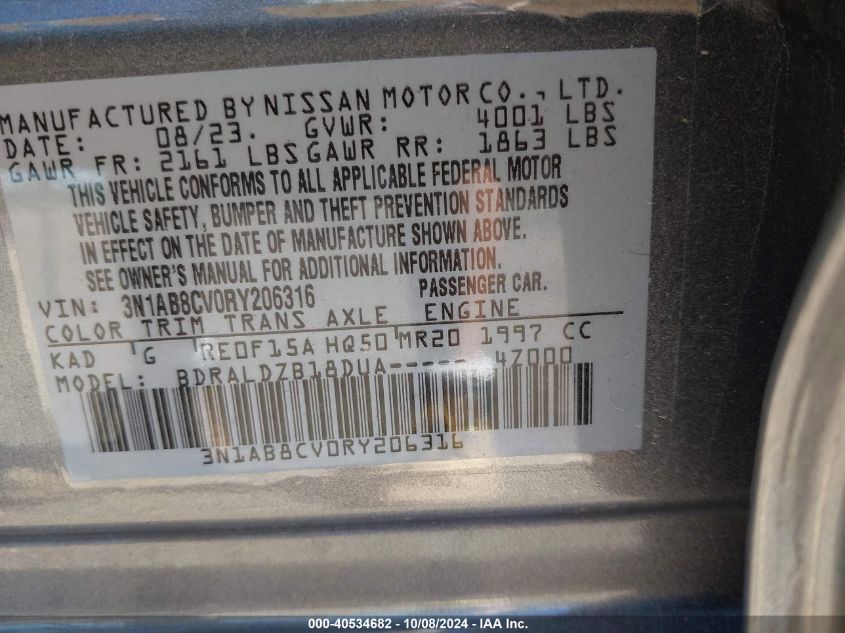 3N1AB8CV0RY206316 2024 Nissan Sentra Sv Xtronic Cvt