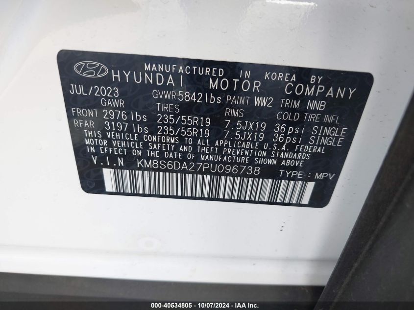 KM8S6DA27PU096738 2023 Hyundai Santa Fe Sel