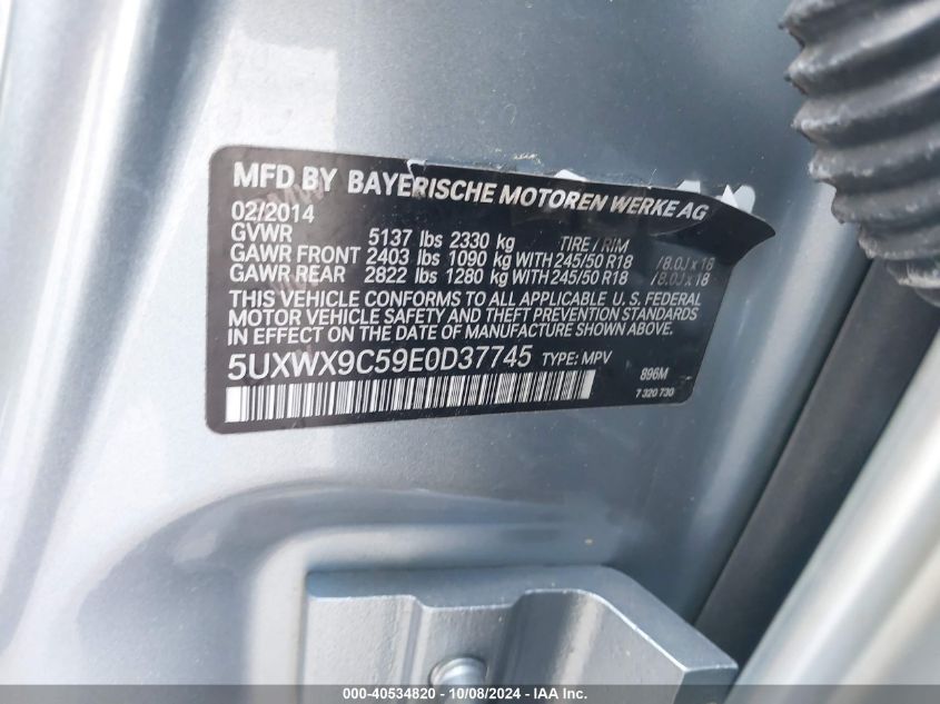 5UXWX9C59E0D37745 2014 BMW X3 xDrive28I