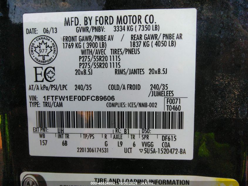 1FTFW1EF0DFC89606 2013 Ford F-150 Fx4