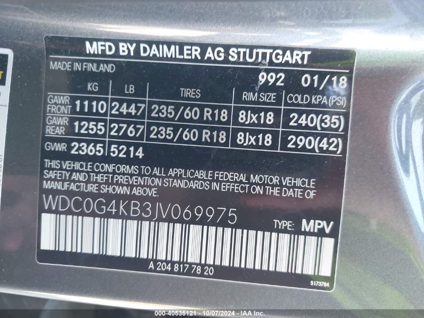 WDC0G4KB3JV069975 2018 Mercedes-Benz Glc 300 4Matic