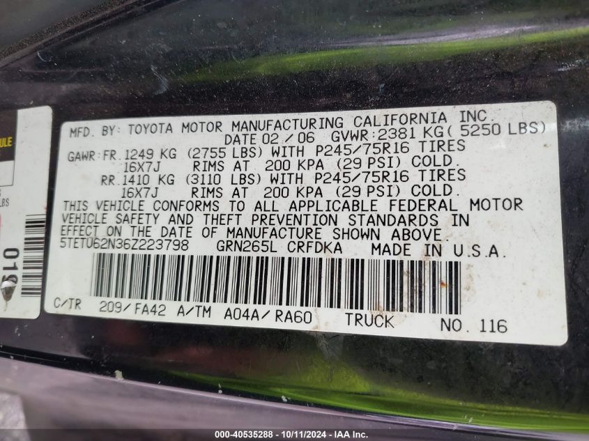 5TETU62N36Z223798 2006 Toyota Tacoma Prerunner Access Cab