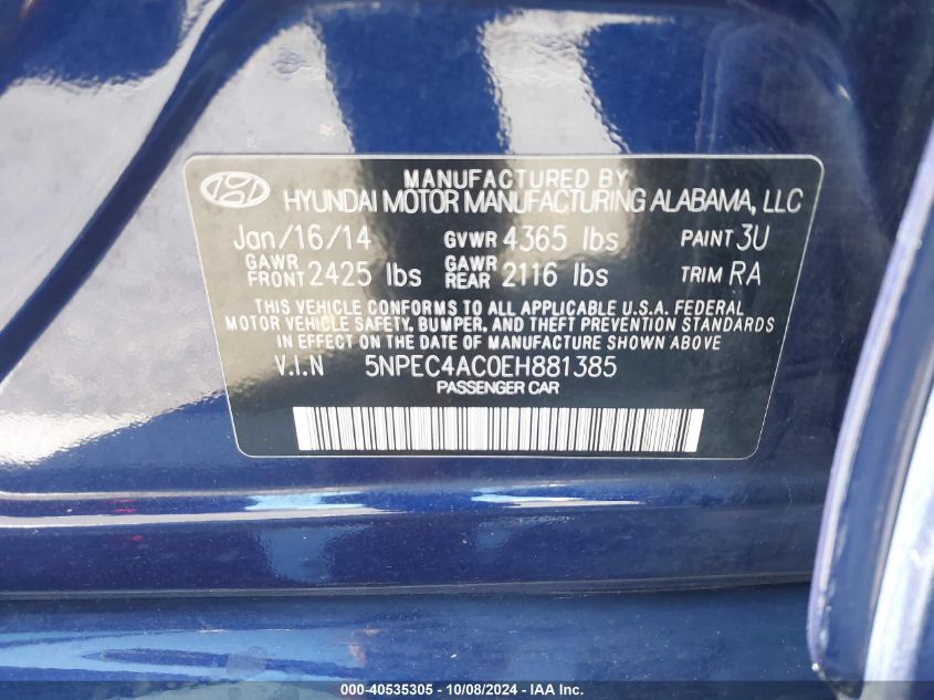 5NPEC4AC0EH881385 2014 Hyundai Sonata Se/Limited