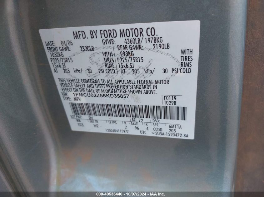 1FMCU02Z56KD35857 2006 Ford Escape Xls