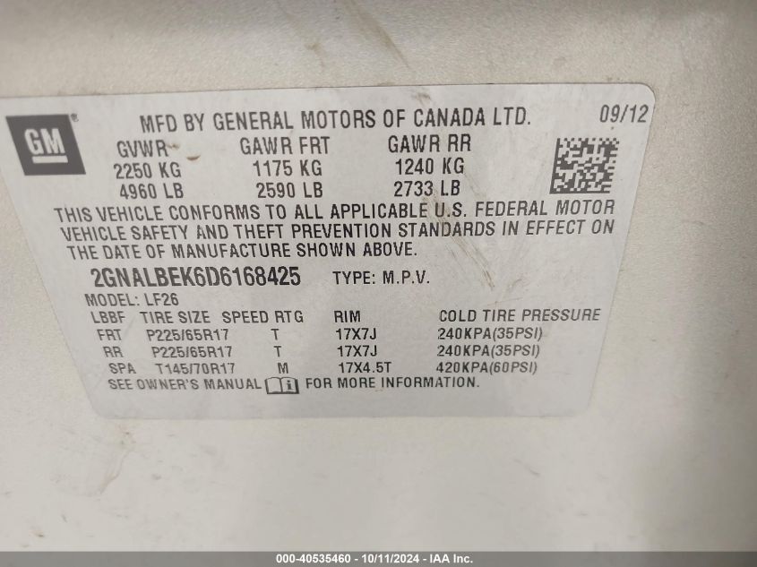 2GNALBEK6D6168425 2013 Chevrolet Equinox Ls