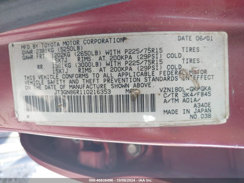 JT3GN86R110216353 2001 Toyota 4Runner Sr5