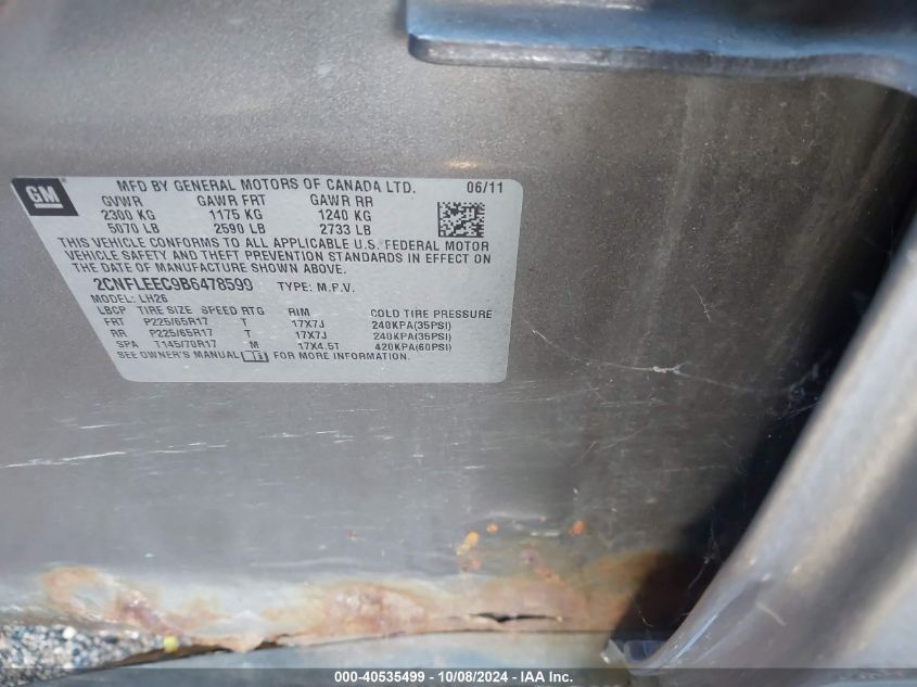 2CNFLEECNB6478599 2011 Chevrolet Equinox Lt