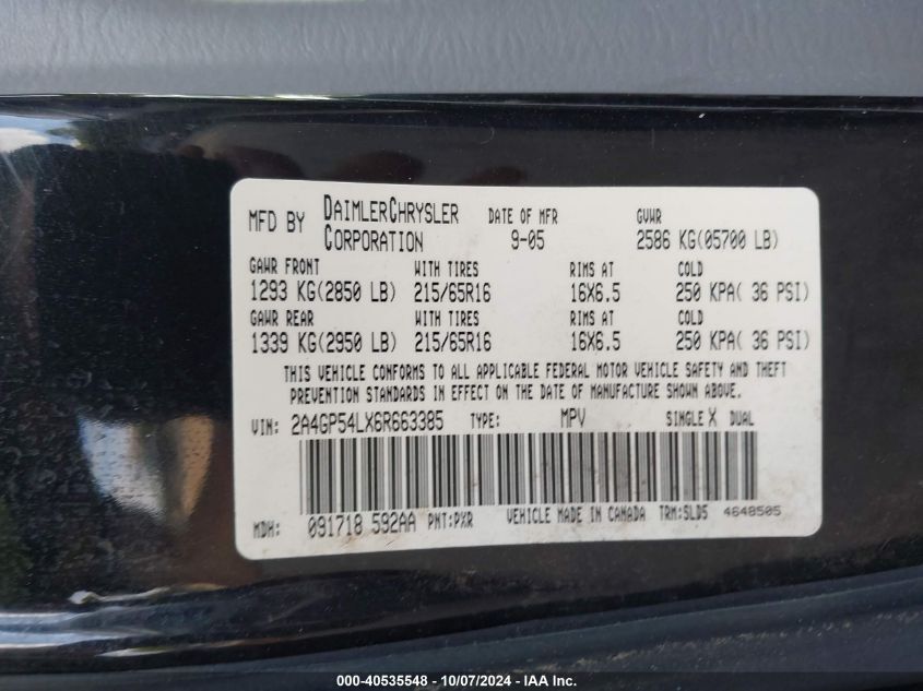 2A4GP54LX6R663385 2006 Chrysler Town & Country Touring