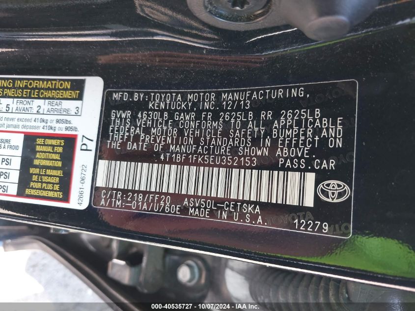 4T1BF1FK5EU352153 2014 Toyota Camry Se