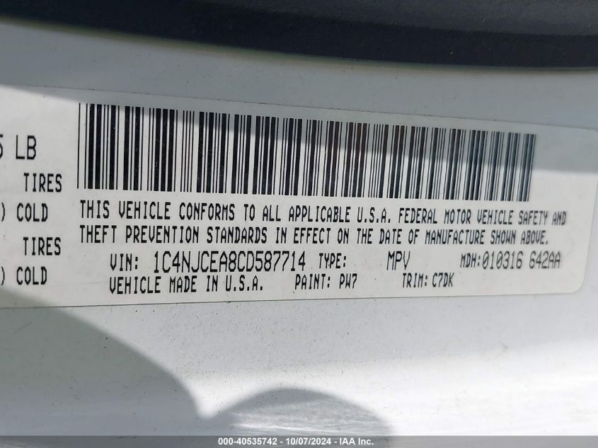 1C4NJCEA8CD587714 2012 Jeep Compass Latitude