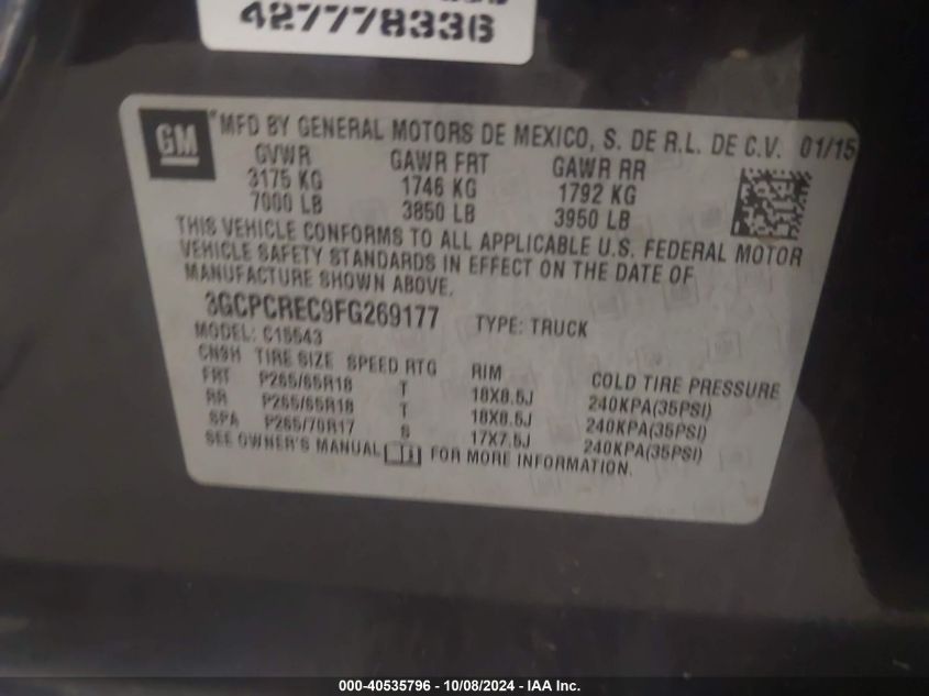 3GCPCREC9FG269177 2015 Chevrolet Silverado 1500 2Lt