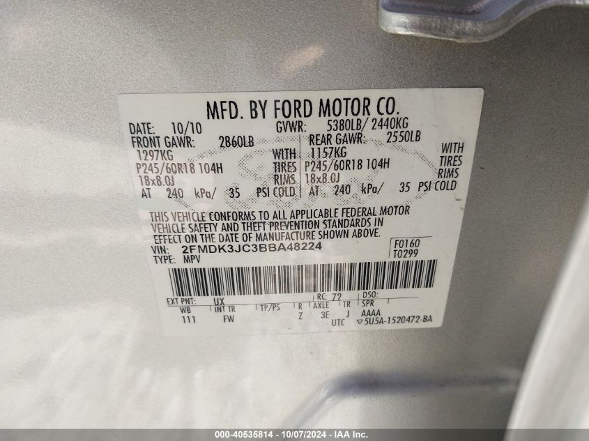 2FMDK3JC3BBA48224 2011 Ford Edge Sel